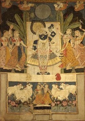 Tilbedelse av Srinathaji, Nathdwara, Rajput School av Indian School