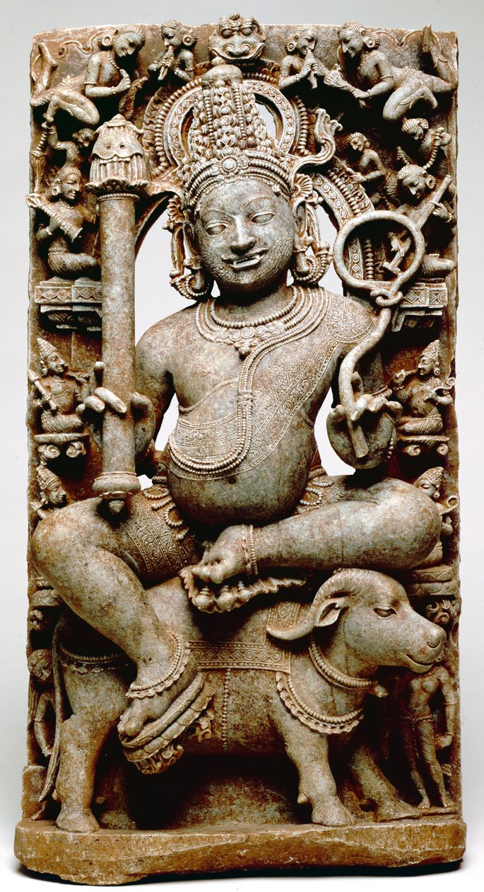 Yama, fra Bhubaneswar, Odisha, 1100 AD (skifer) av Indian School