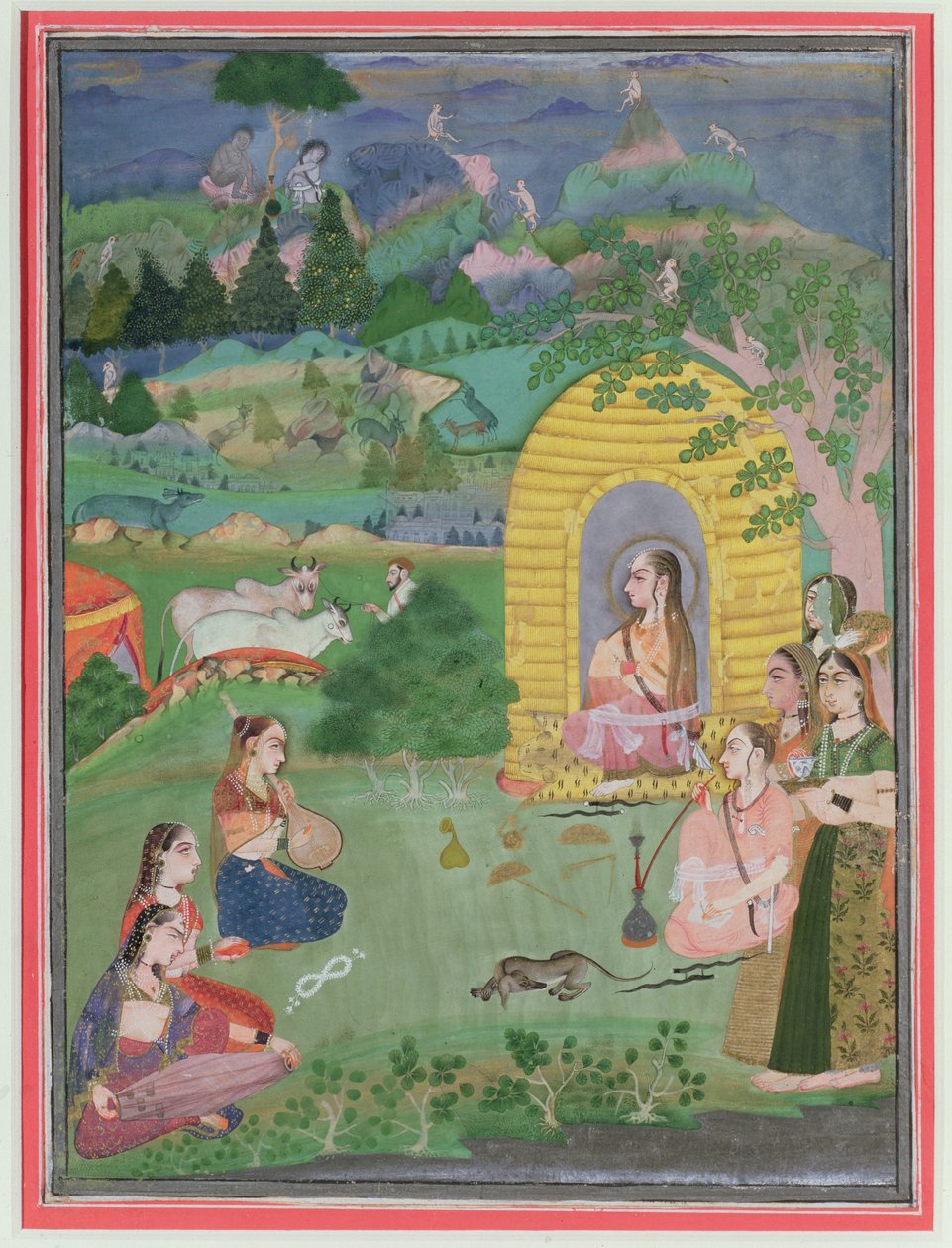 Yoginis (kvinnelige hinduistiske asketer) i et landskap, Bikaner School, ca. 1680 av Indian School