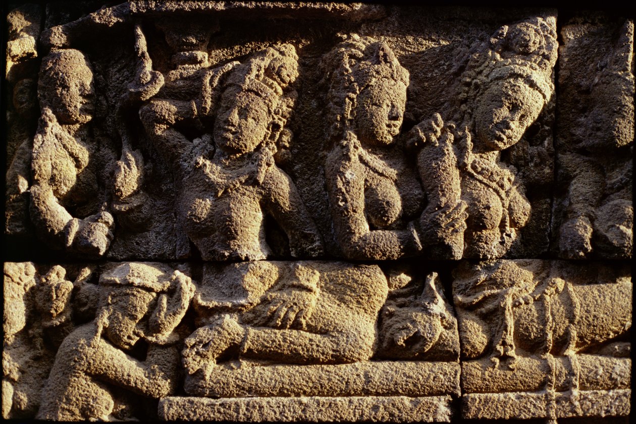 Detalj av eksteriøret, AD 778-850 vulkansk stein av Indonesian
