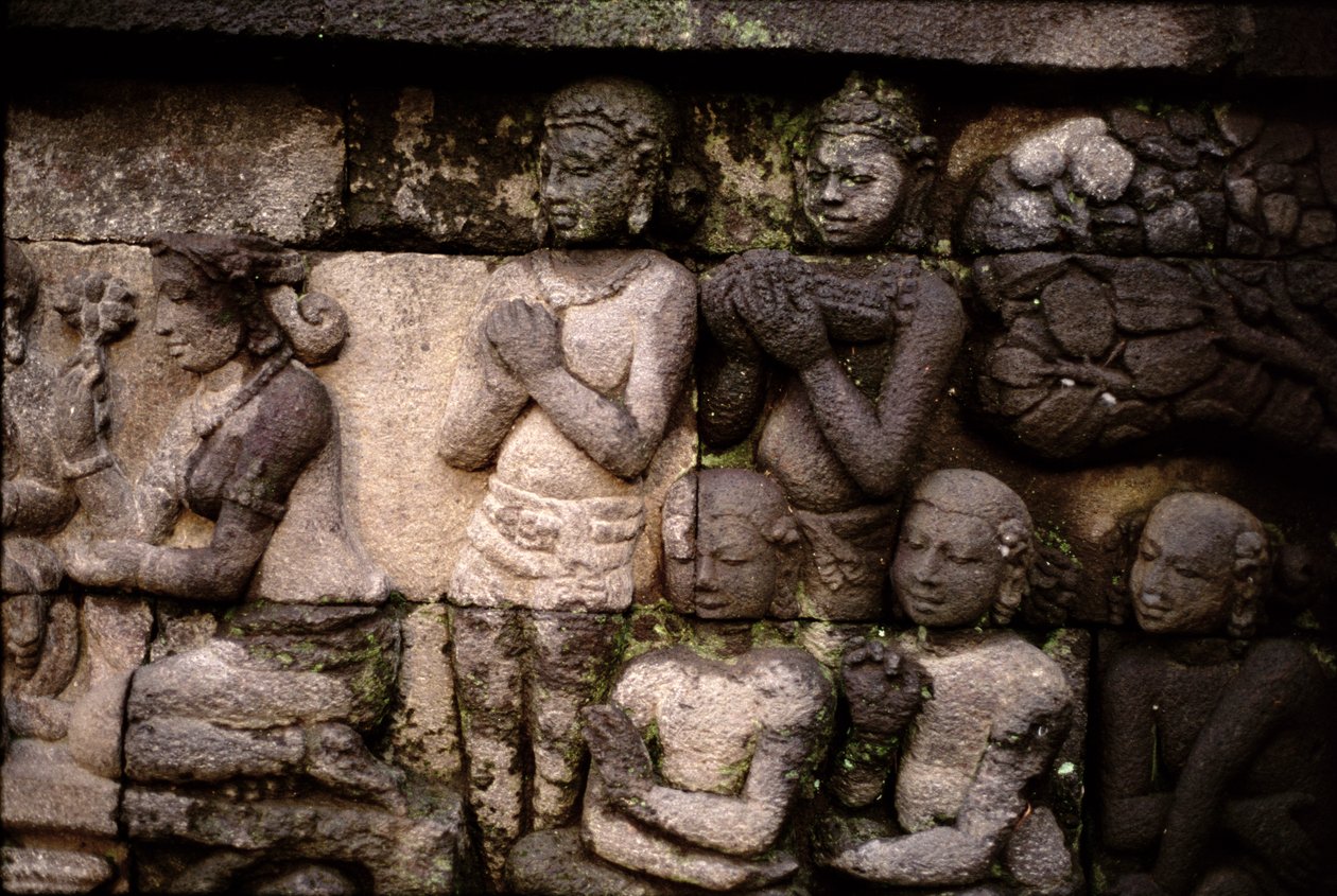 Detalj av eksteriøret, AD 778-850 vulkansk stein av Indonesian