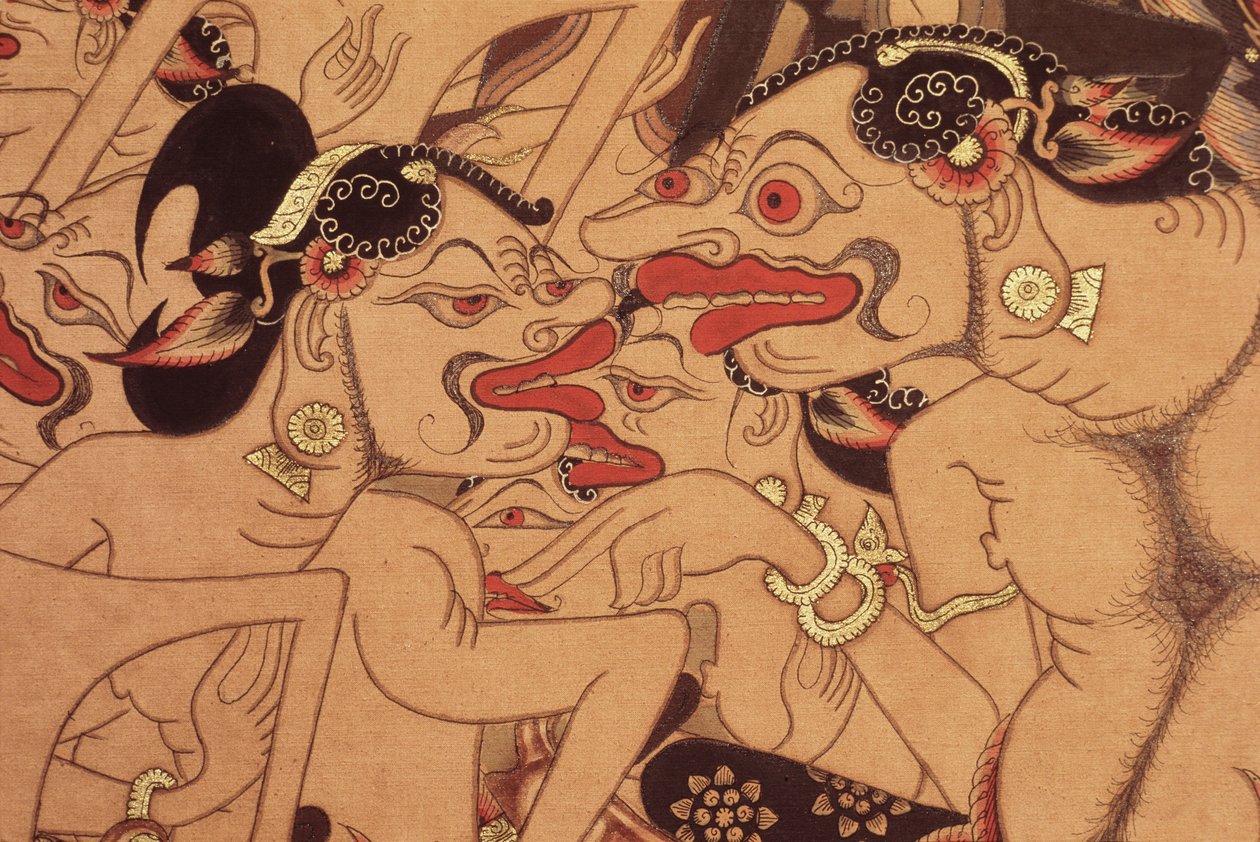 Detalj av en Wayang Beber-rulle (akvarell på papir) av Indonesian Indonesian