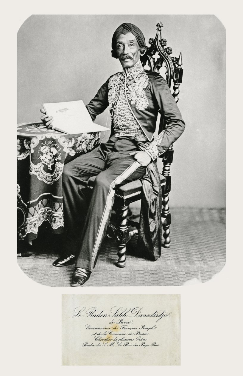 Portrett av Raden Saleh og hans telefonkort, ca. 1850-70 (bw-foto og gravering) av Indonesian School