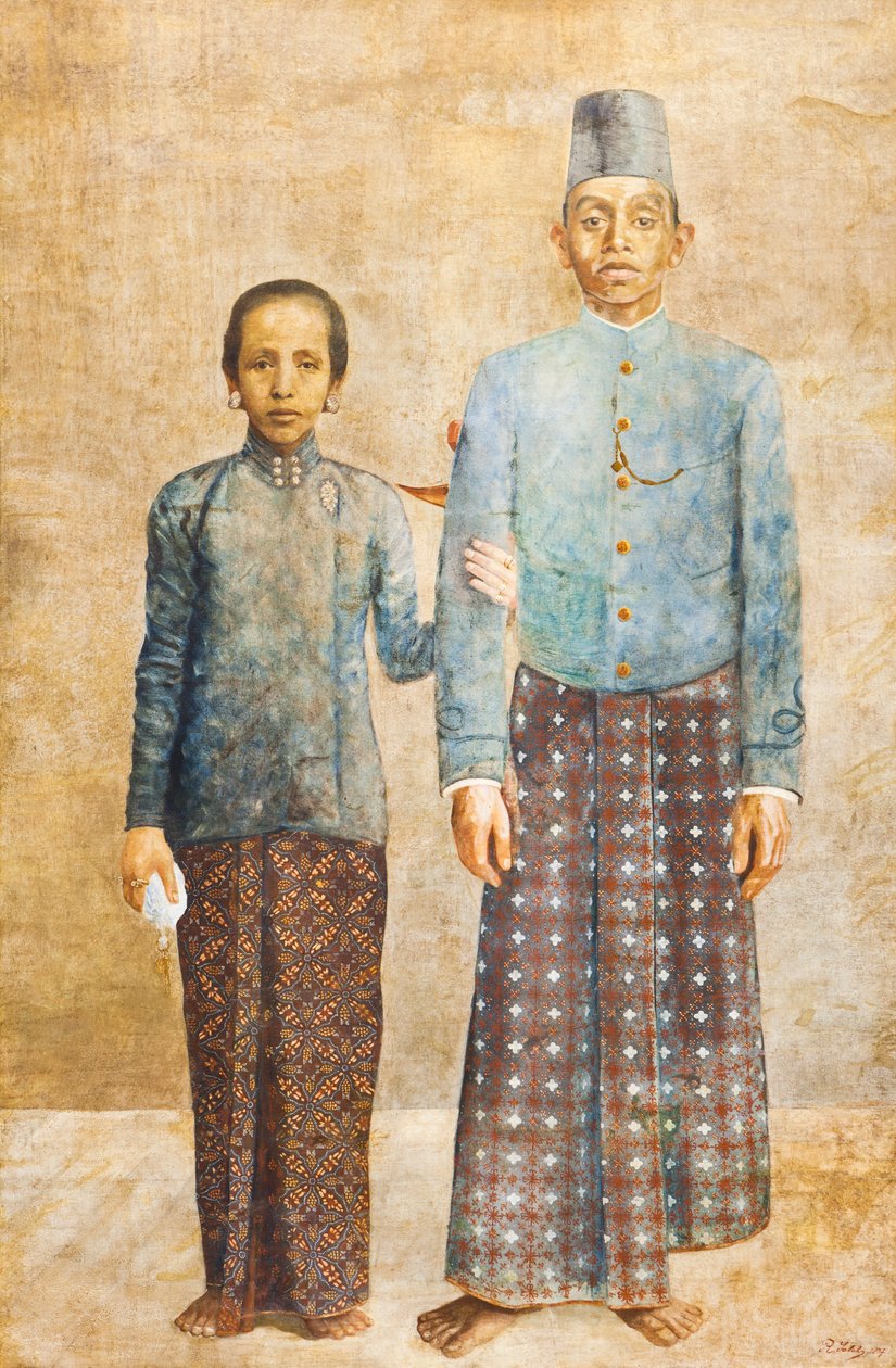Portrett av en javanesisk adelsmann og hans kone, ca. 1837 (olje på lerret) av Indonesian School