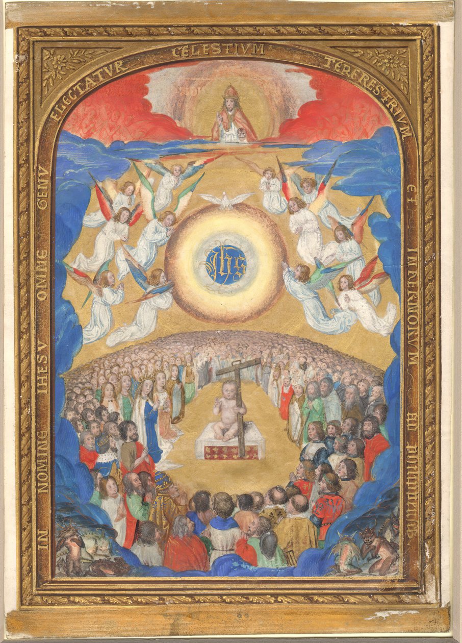 Manuskriptblad med tilbedelse av det hellige navn, fra en timebok, etter 1530. av Influence of Simon Bening