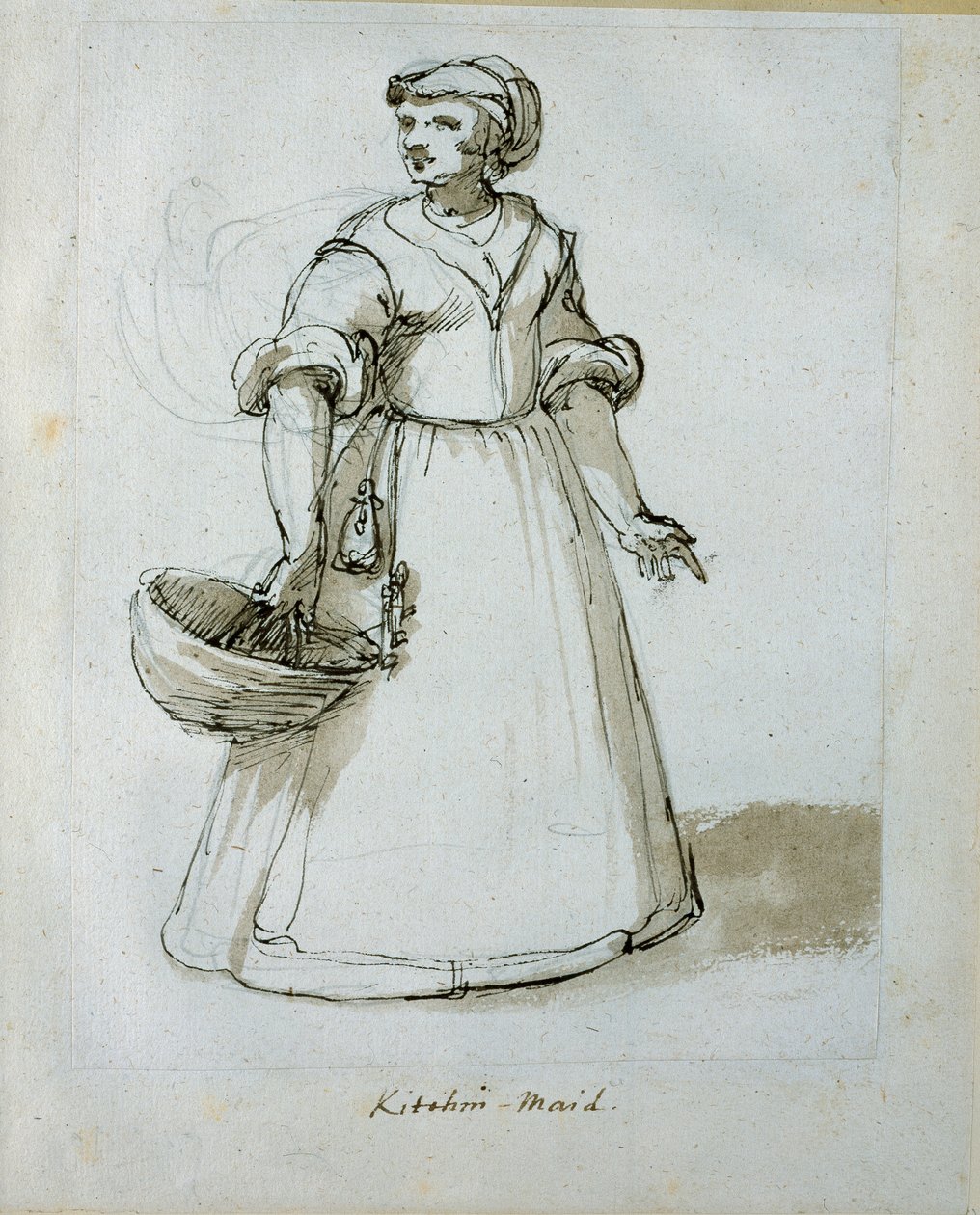 En kjøkkenhjelp (penn og blekk på papir) av Inigo Jones