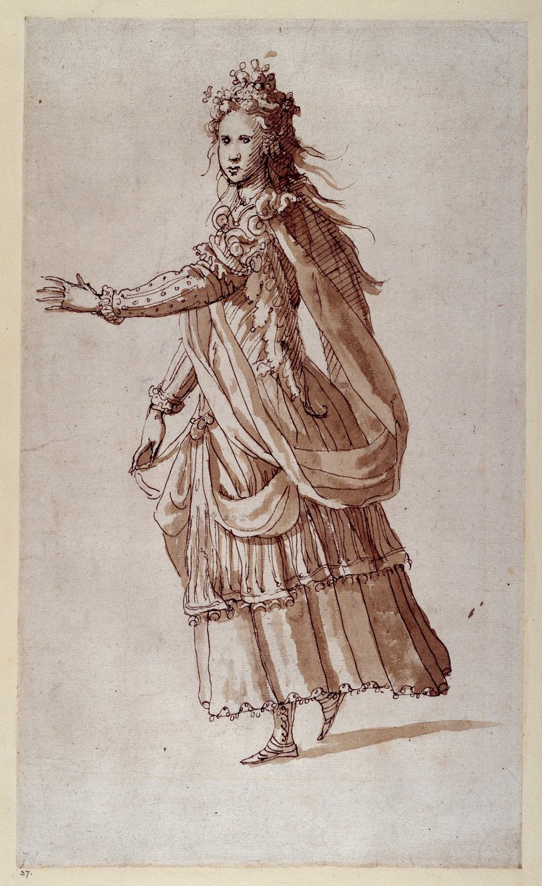 En dame som en Naiad (penn og blekk på papir) av Inigo Jones