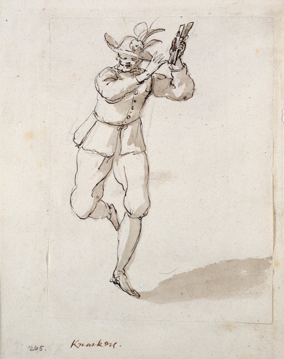 En mann med smågodt og bjeller (penn og blekk på papir) av Inigo Jones