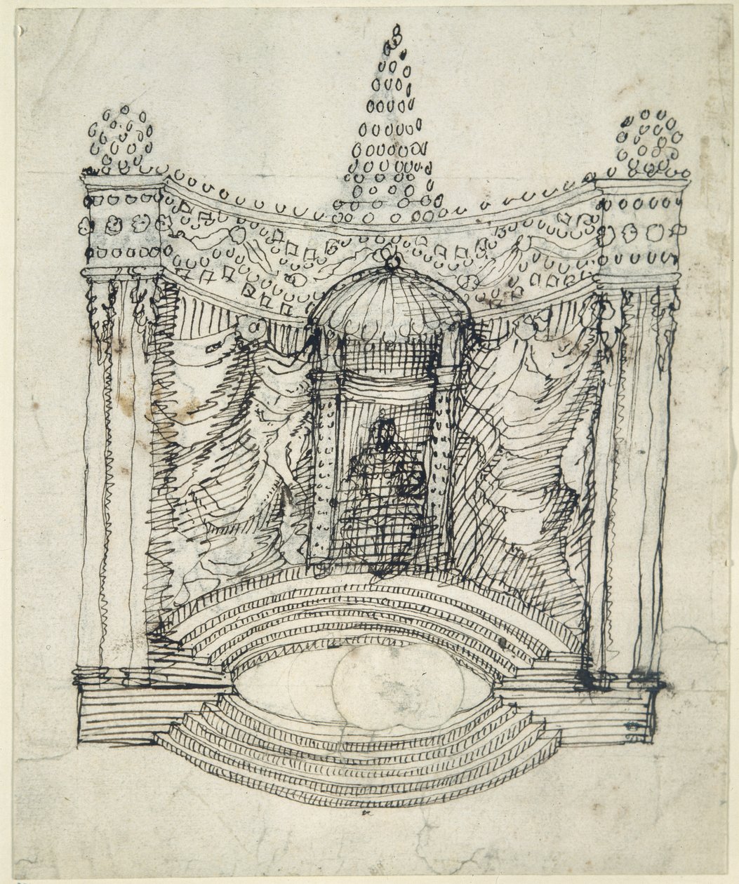 En trone (penn og blekk på papir) av Inigo Jones