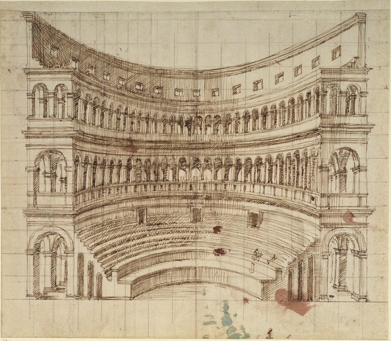 Et amfiteater (penn og blekk på papir) av Inigo Jones