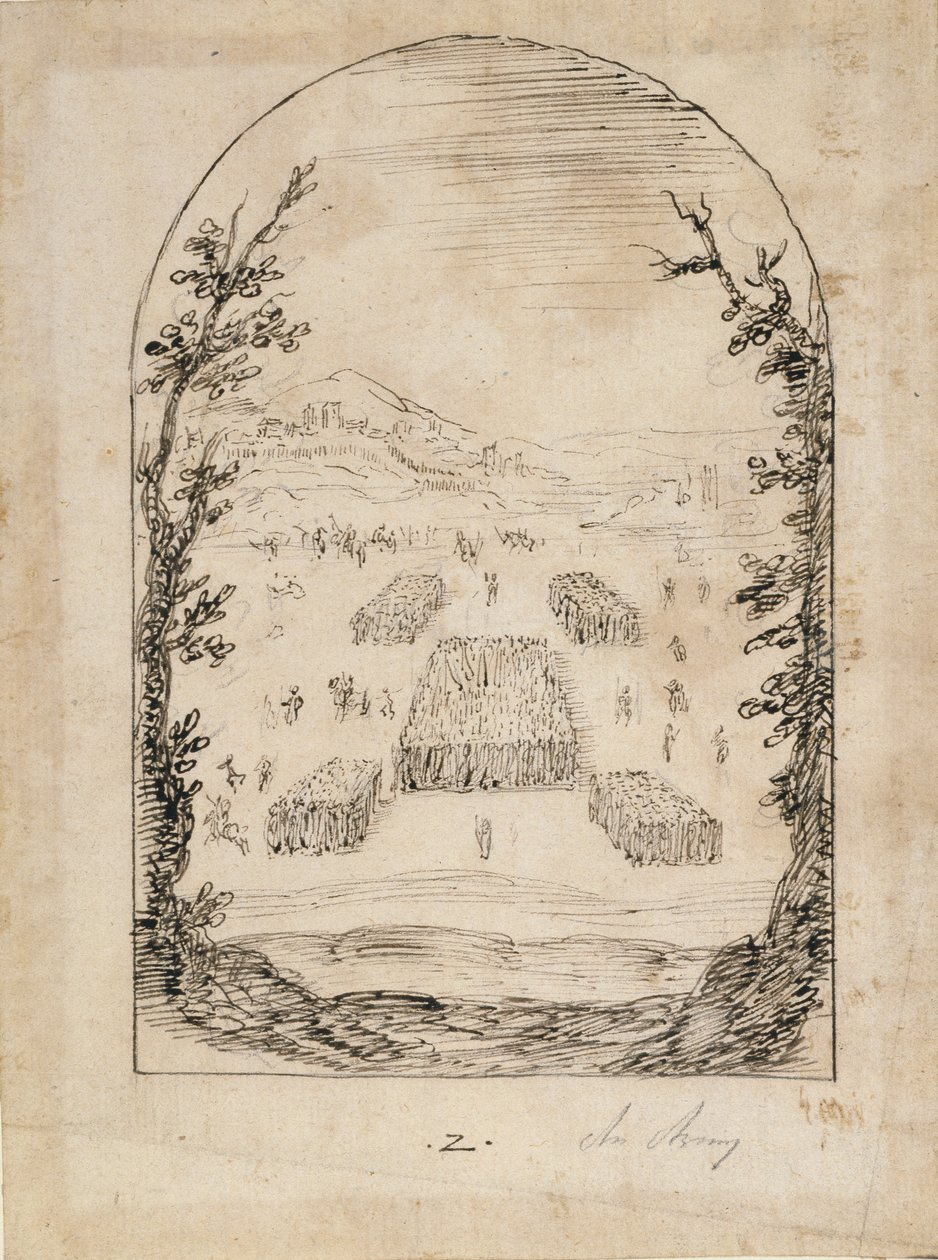 En hær (penn og blekk på papir) av Inigo Jones
