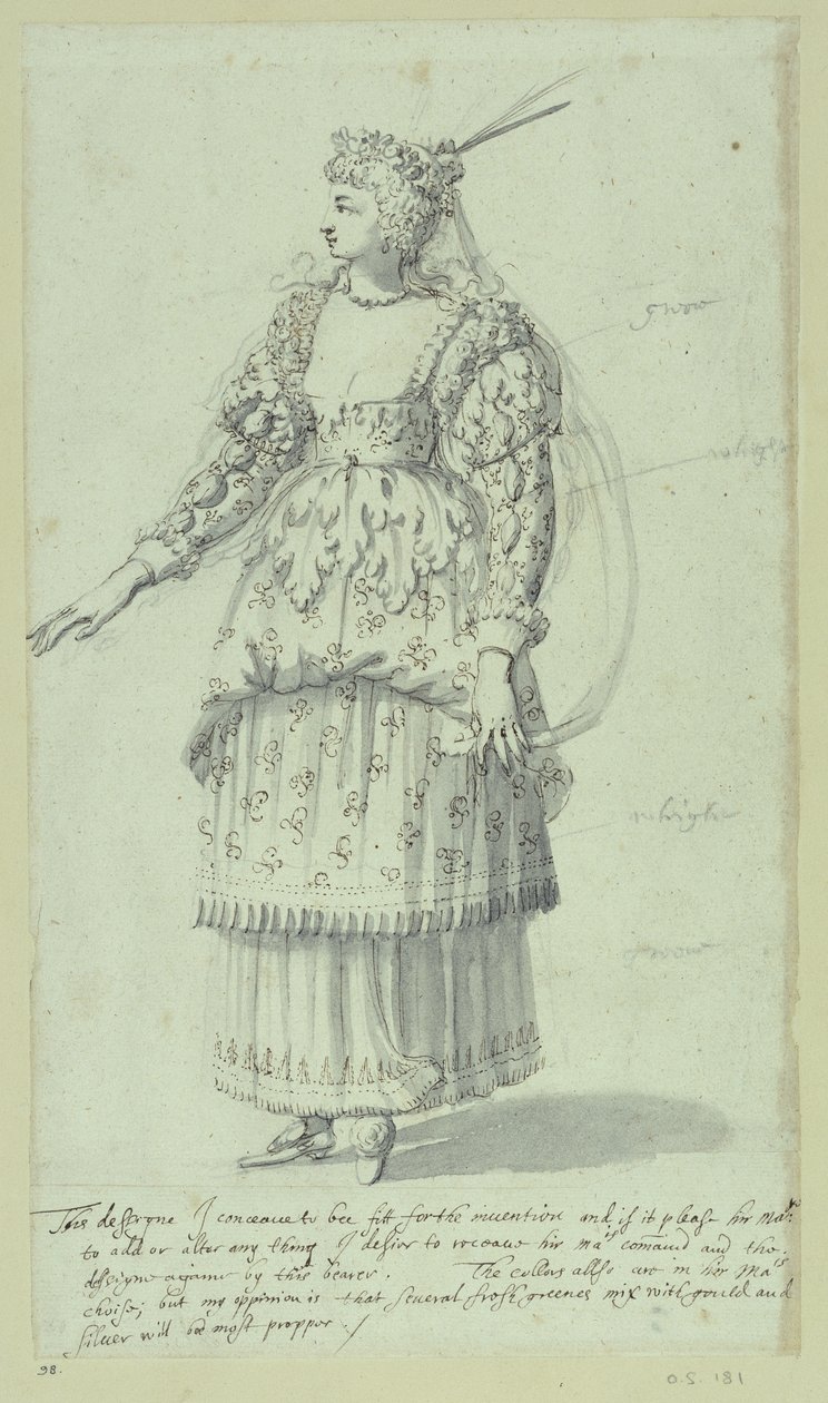 Chloris: siste skisse for Henrietta Maria, ca. 1631 (penn og blekk på papir) av Inigo Jones