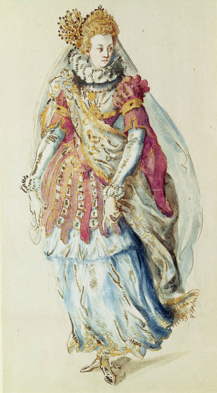 Kostymedesign for en Lady Masquer av Inigo Jones