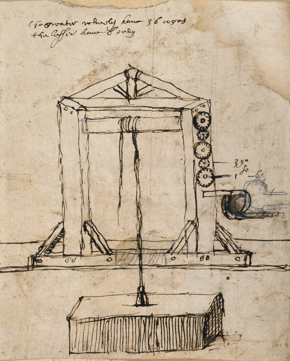 Diagram for et trinseløftende murverk (penn og blekk på papir) av Inigo Jones