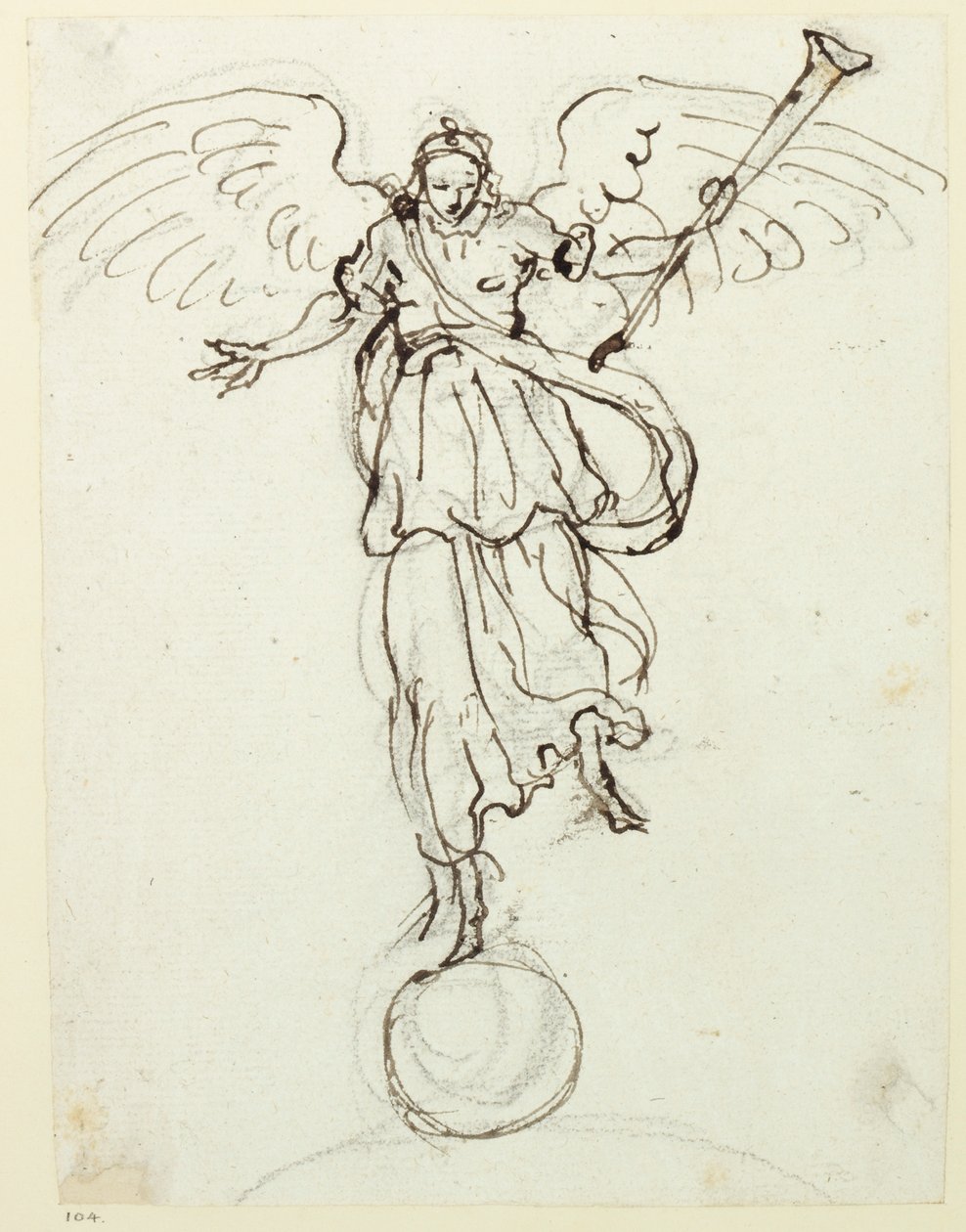 Berømmelse, foreløpig skisse, ca. 1631 (penn og blekk på papir) av Inigo Jones