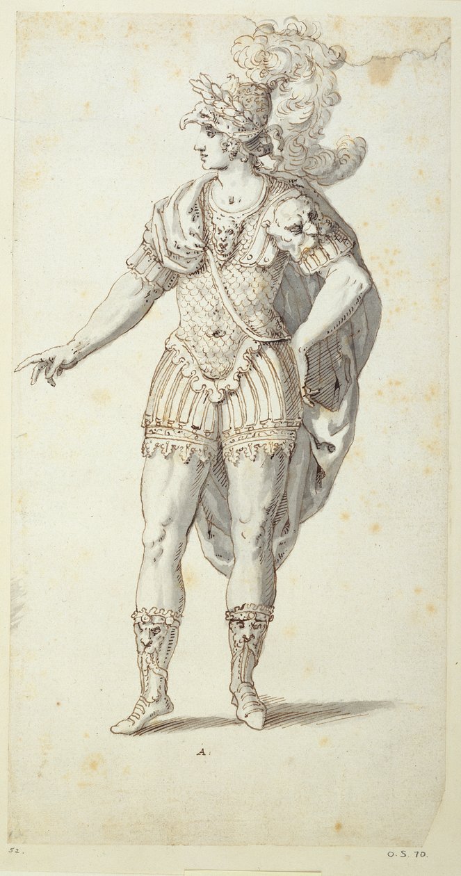 Endelig design for Oberons kjole, ca. 1611 (penn og blekk på papir) av Inigo Jones