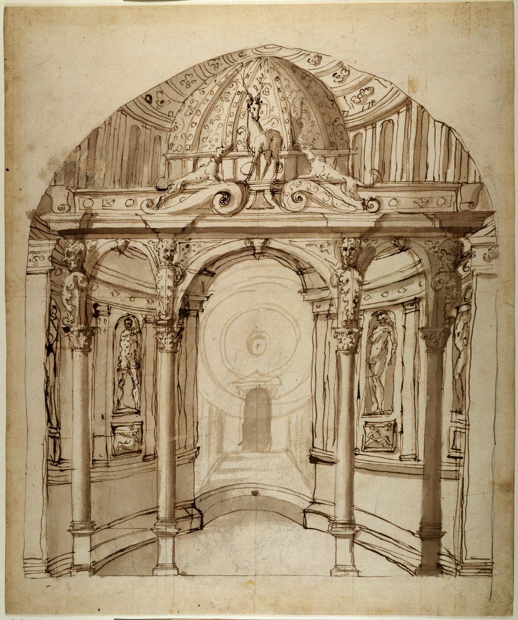 Interiør av palasset, ca. 1611 (penn og blekk på papir) av Inigo Jones