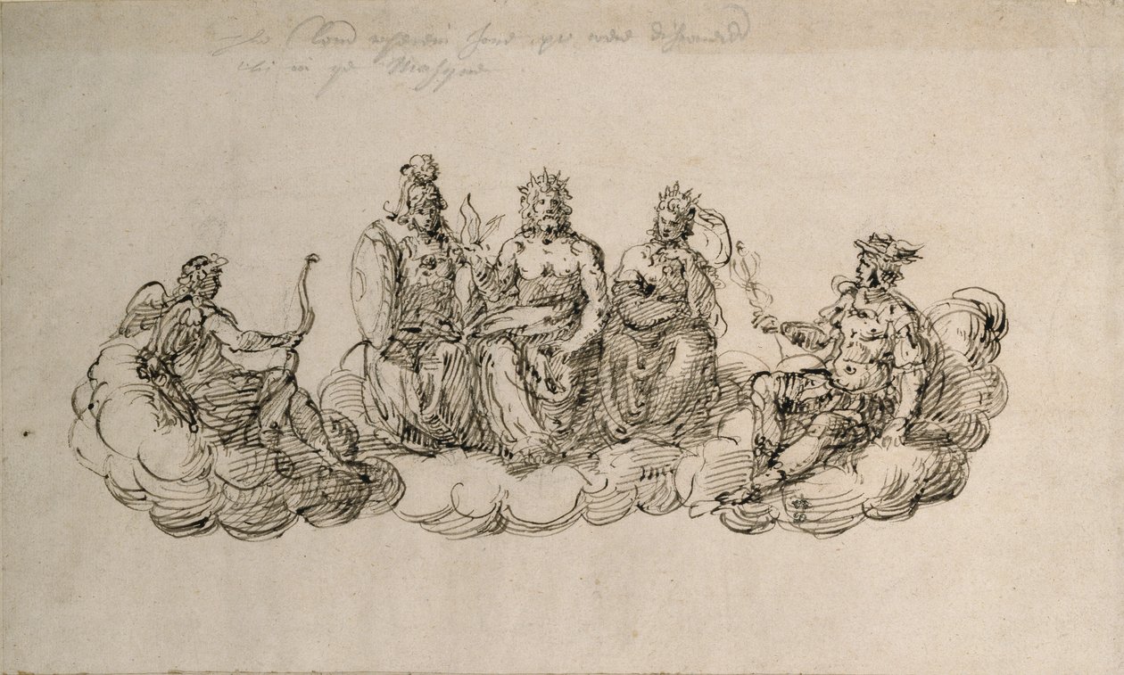 Jove with the Senate of the Gods, ca. 1622 (penn og blekk på papir) av Inigo Jones