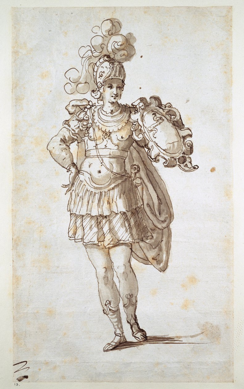 Ridder eller godseier som bærer et skjold (penn og blekk på papir) av Inigo Jones