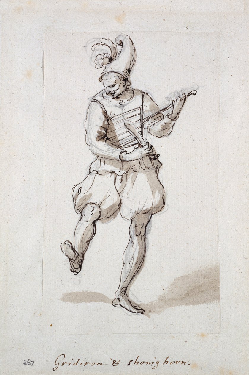 Mann med rutenett og skohorn (penn og blekk på papir) av Inigo Jones