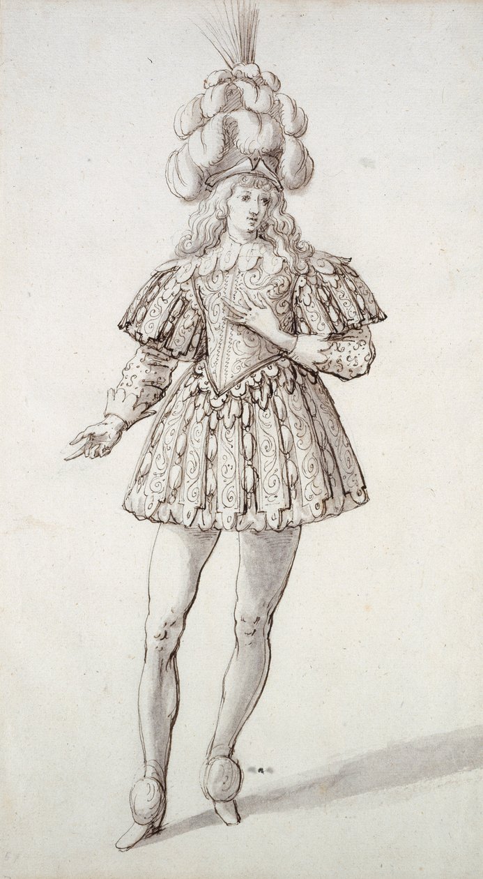 Masker med fjær og sky (penn og blekk på papir) av Inigo Jones