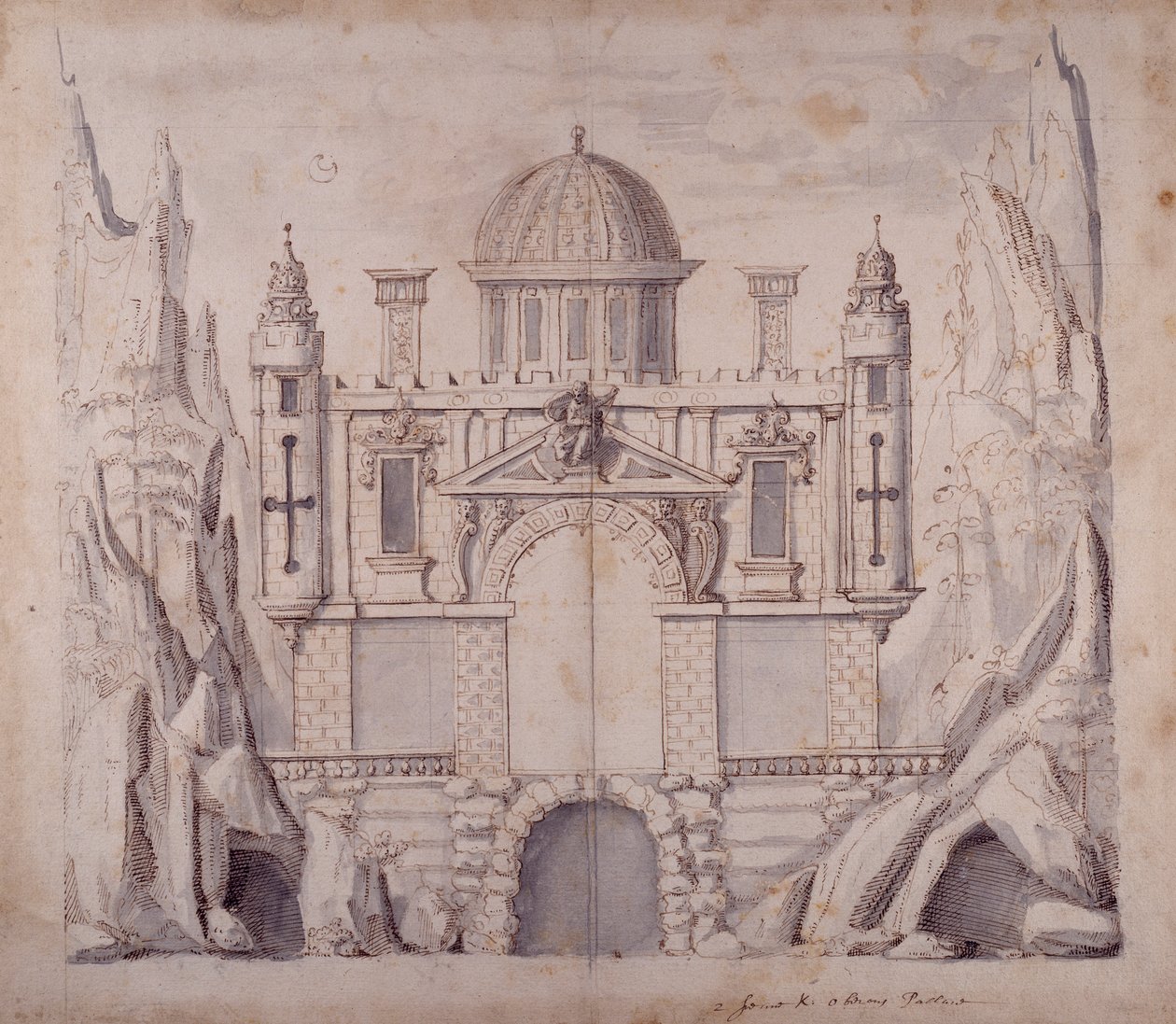 Oberons palass, ca. 1611 (penn og blekk på papir) av Inigo Jones