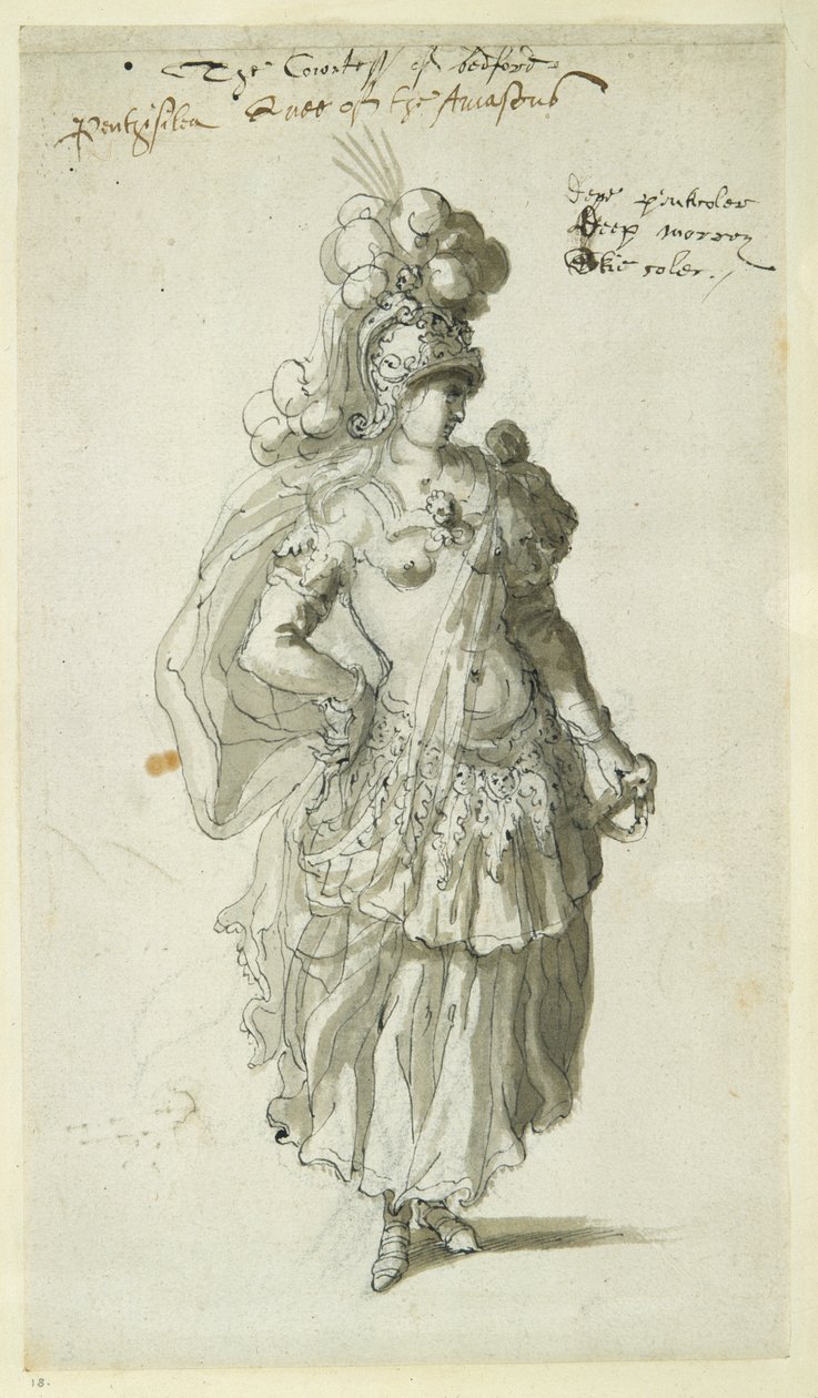 Penthesilea, ca. 1609 (penn og blekk på papir) av Inigo Jones