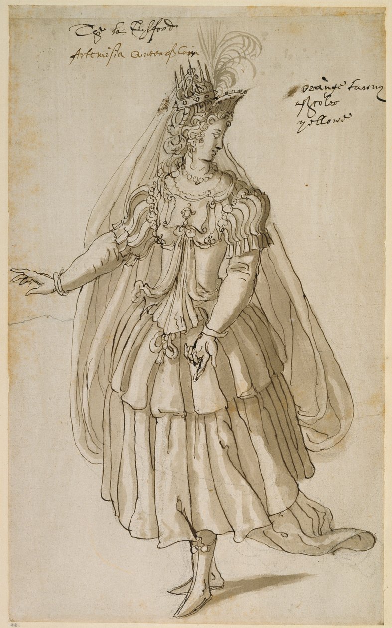 Dronning Artemisia, ca. 1609 (penn og blekk på papir) av Inigo Jones