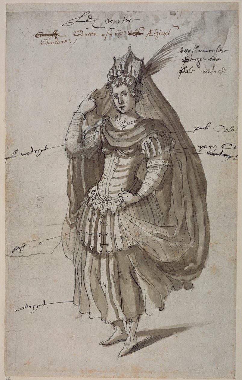 Queen Candace, ca. 1609 (penn og blekk på papir) av Inigo Jones