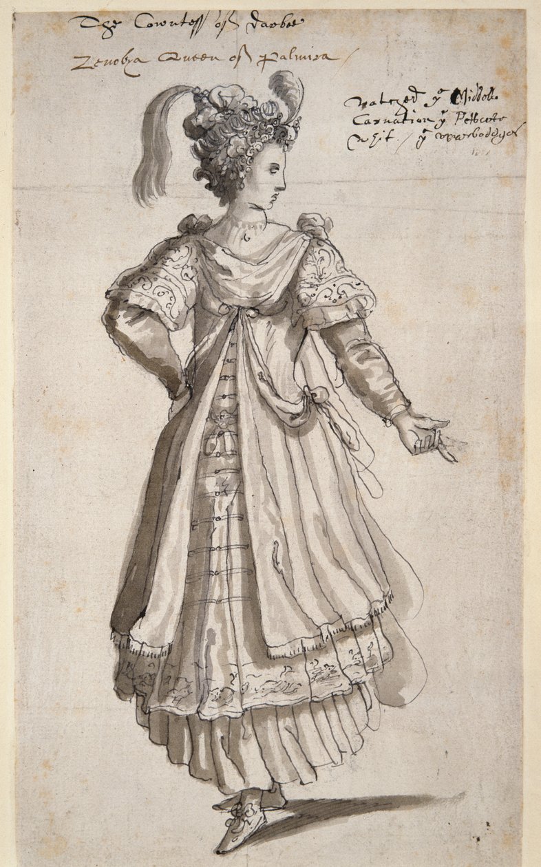 Dronning Zenobia, ca. 1609 (penn og blekk på papir) av Inigo Jones