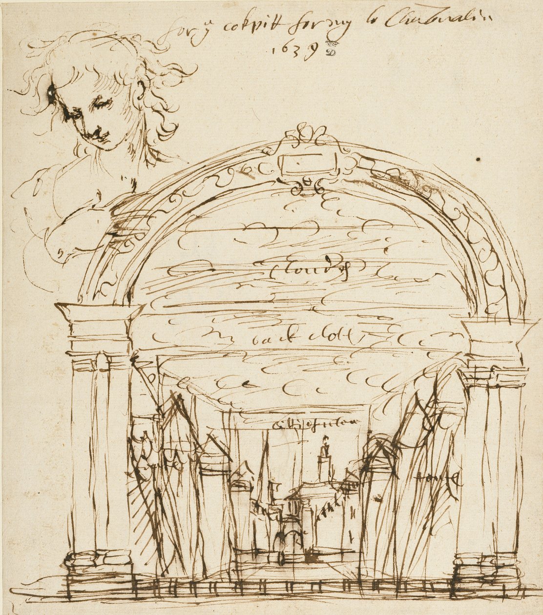 Scene fra et uidentifisert skuespill i Cockpit-in-Court av Inigo Jones