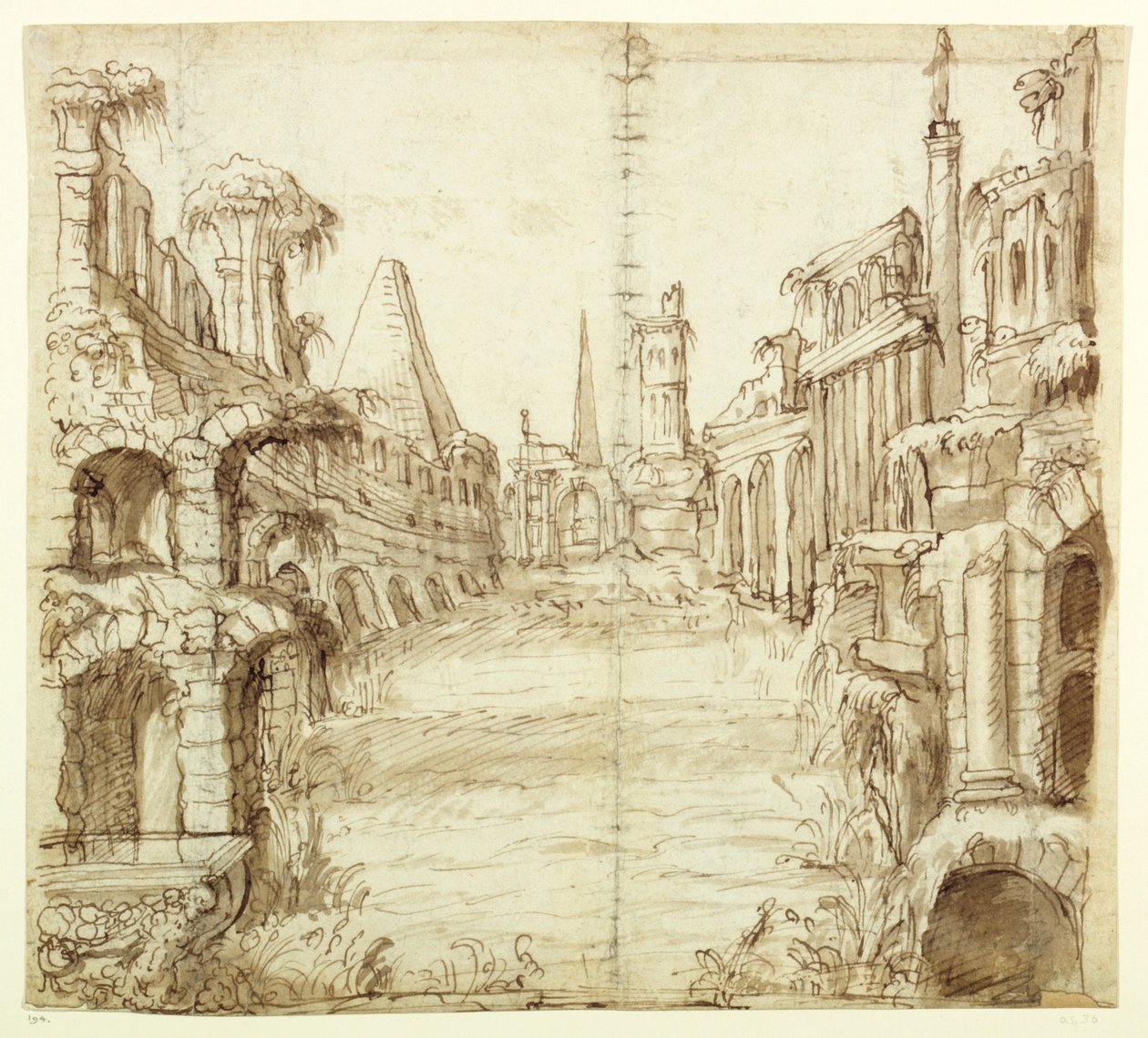 The Fallen House of Chivalry, ca. 1610 (penn og blekk på papir) av Inigo Jones