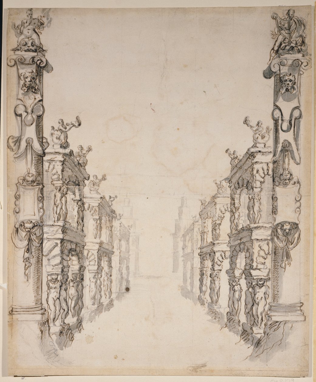 The House of Oceanus (penn og blekk på papir) av Inigo Jones