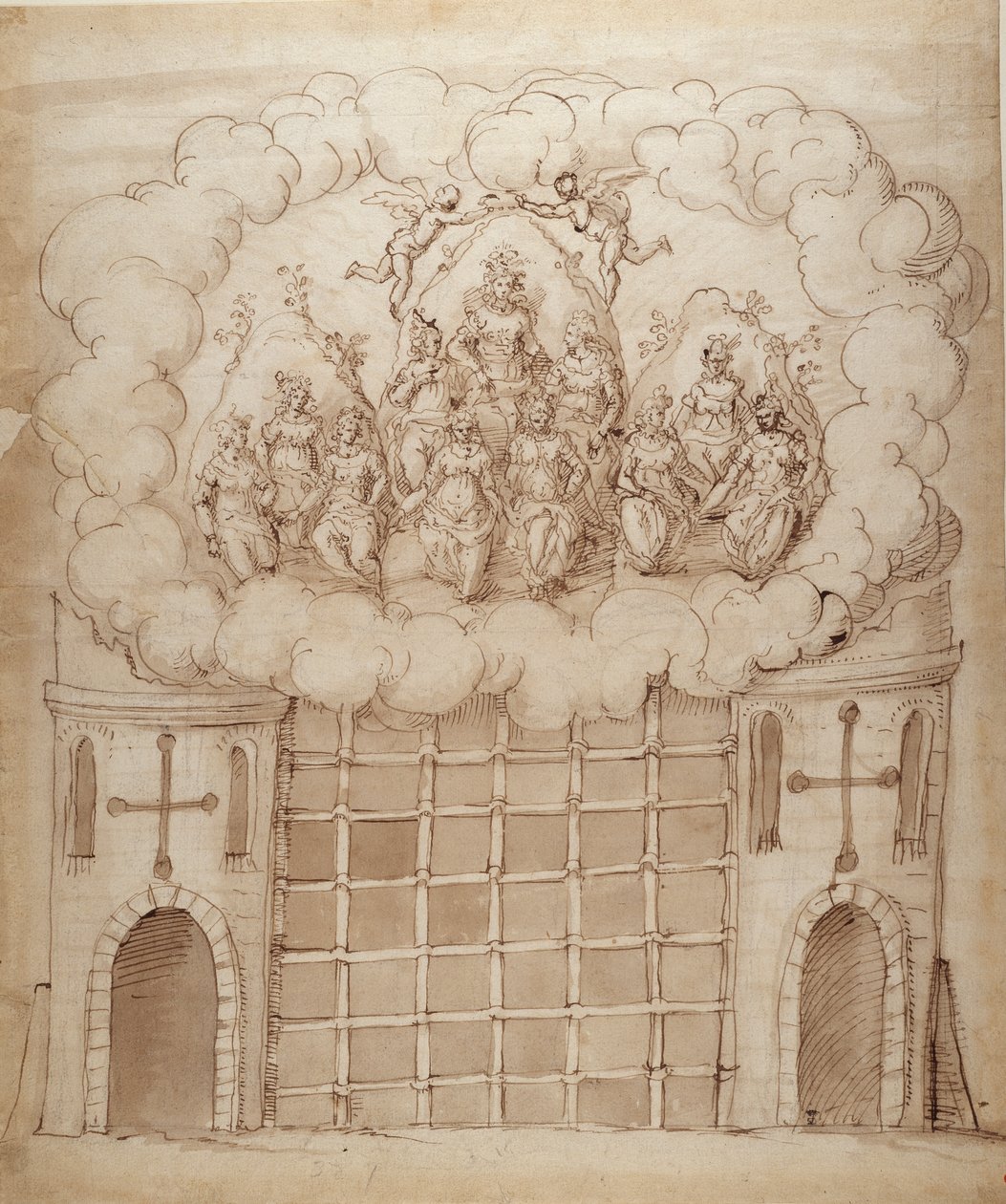 The Release of the Daughters of the Morn, ca. 1611 (penn og blekk på papir) av Inigo Jones