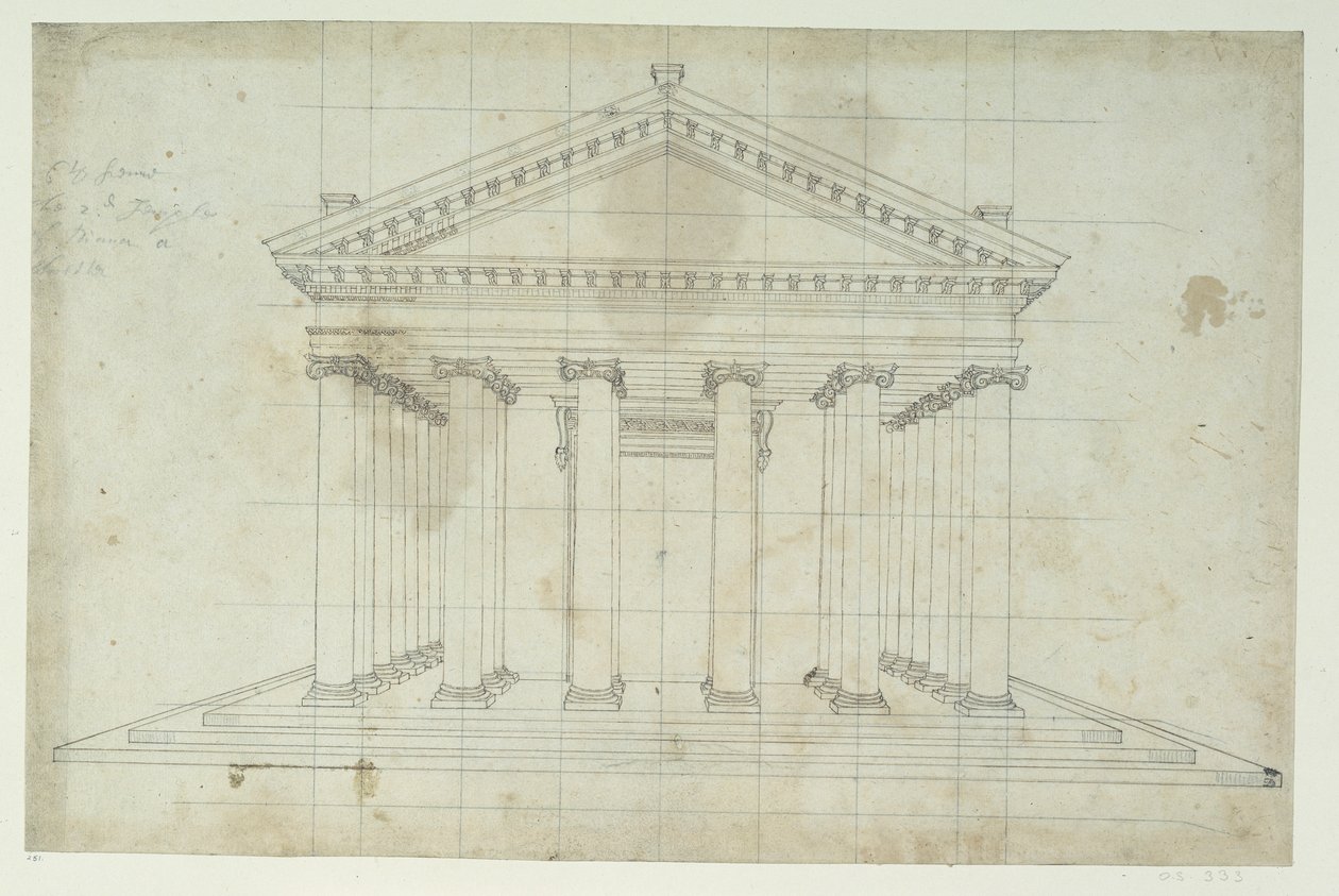 The Second Temple of Diana, ca. 1635 (penn og blekk på papir) av Inigo Jones