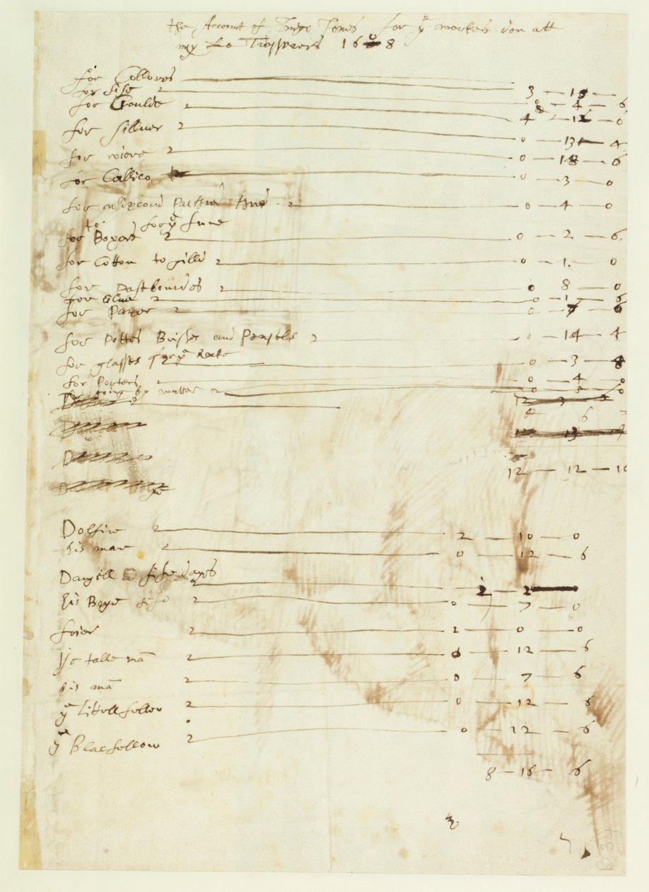 Beretningen til Inigo Jones for arbeid utført hos Lord Treasurer av Inigo Jones