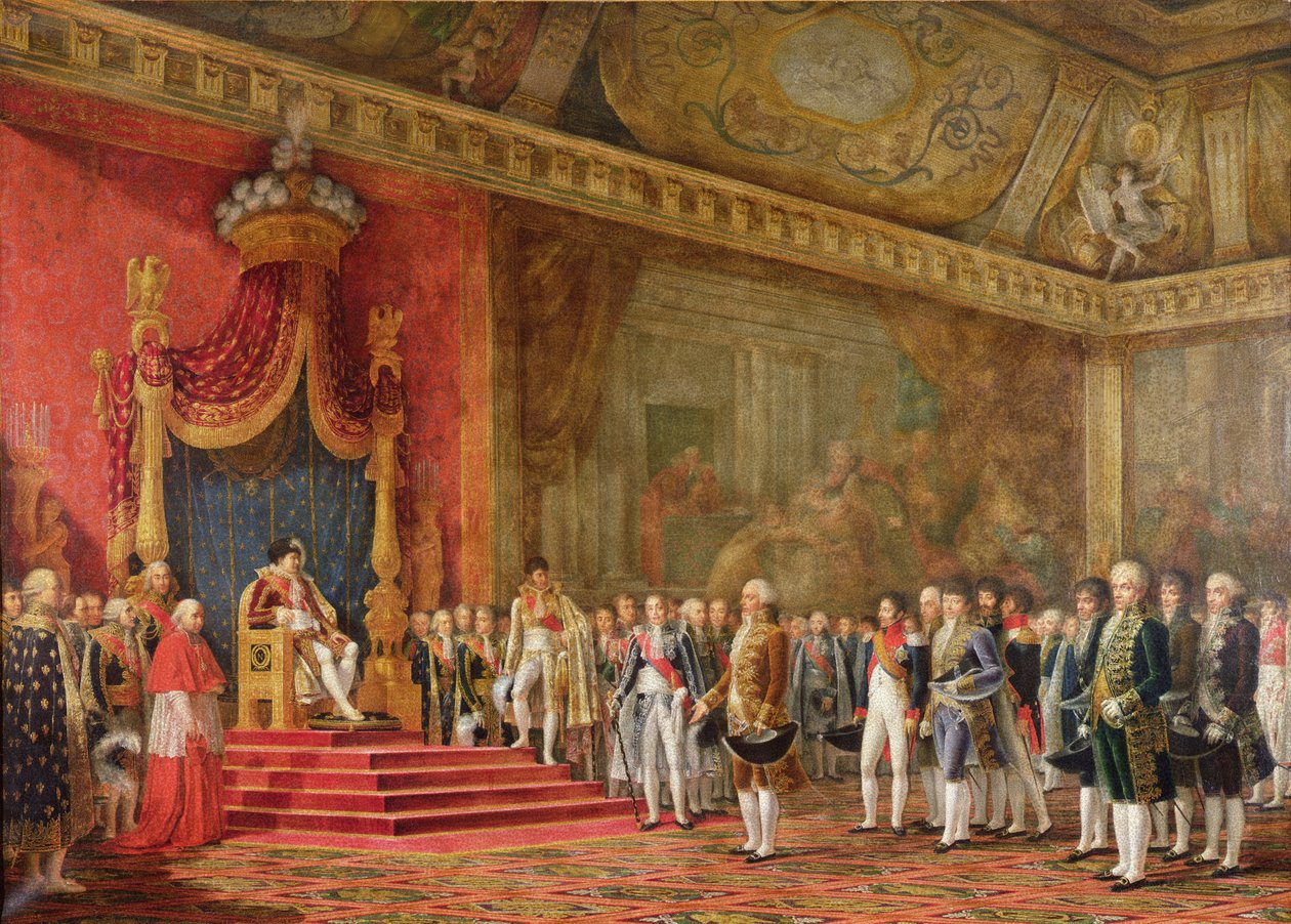 Napoleon (1769-1821) mottok delegasjonen fra det romerske senatet, 16. november 1809 av Innocent Louis Goubaud