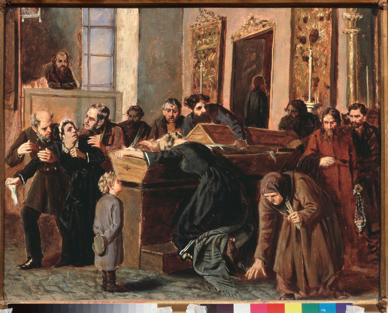 A Farewell to the Dead - Verk av Iosif Petrovich Volkov (1854-etter 1897), olje på papir av Iosif Petrovich Volkov