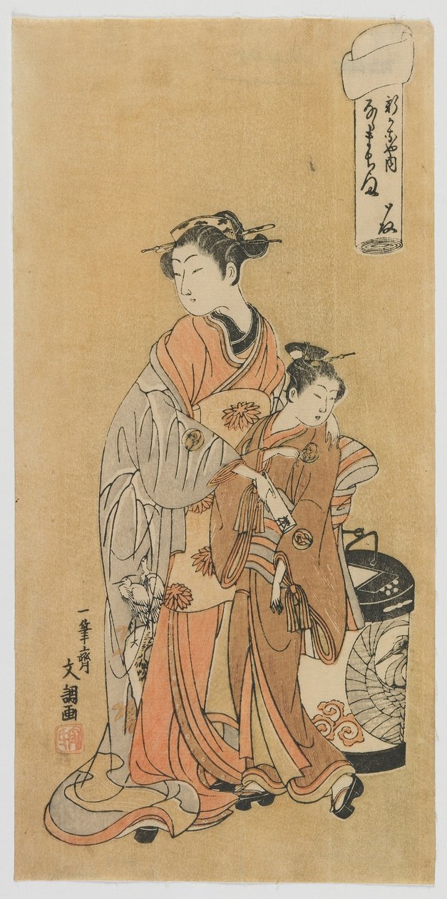 Kurtisanen Nanamachi fra Shin Kanaya, Edo-perioden, ca. 1770 (farget treblokktrykk) av Ippitsusai Bunchō