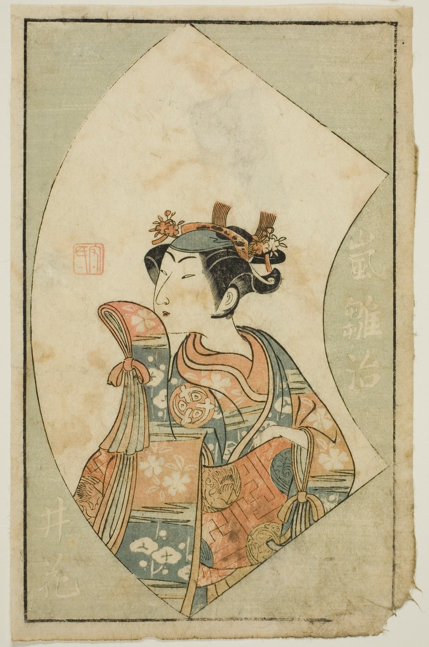 Skuespilleren Arashi Hinaji, fra "A Picture Book of Stage Fans (Ehon butai ogi)" av Ippitsusai Bunchō