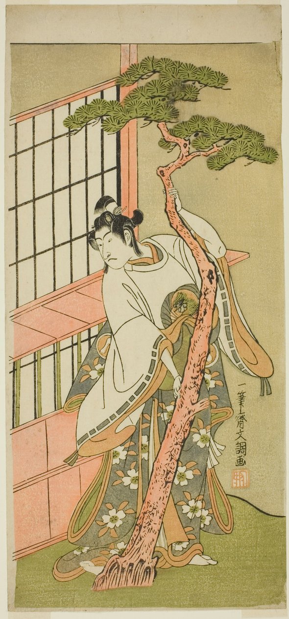 Skuespilleren Ichikawa Monnosuke II som Tsunewaka-maru i stykket Iro Moyo Aoyagi Soga, fremført på Nakamura Theatre i den andre måneden, 1775 av Ippitsusai Bunchō