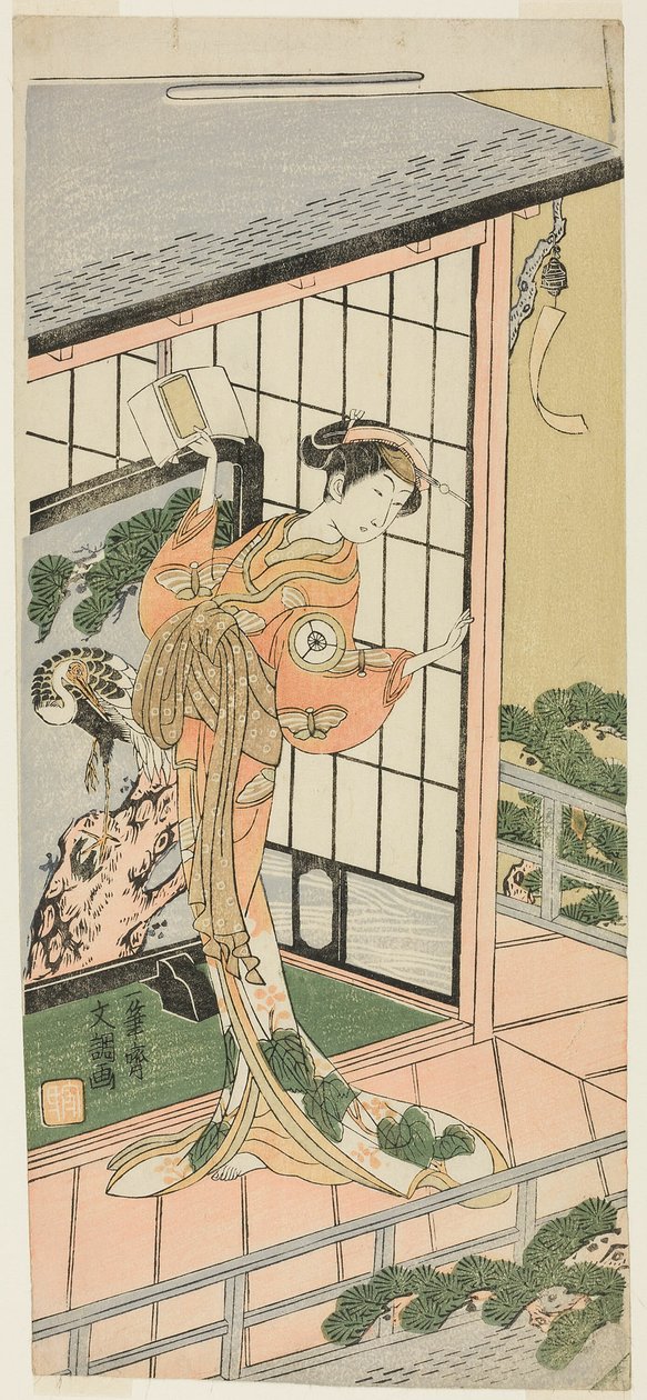 Skuespilleren Iwai Hanshiro IV som Okaru i akt syv av stykket Chushingura (Treasury of the Forty-seven Loyal Retainers), fremført på Morita Theatre fra den tredje dagen i den fjerde måneden, 1769 av Ippitsusai Bunchō