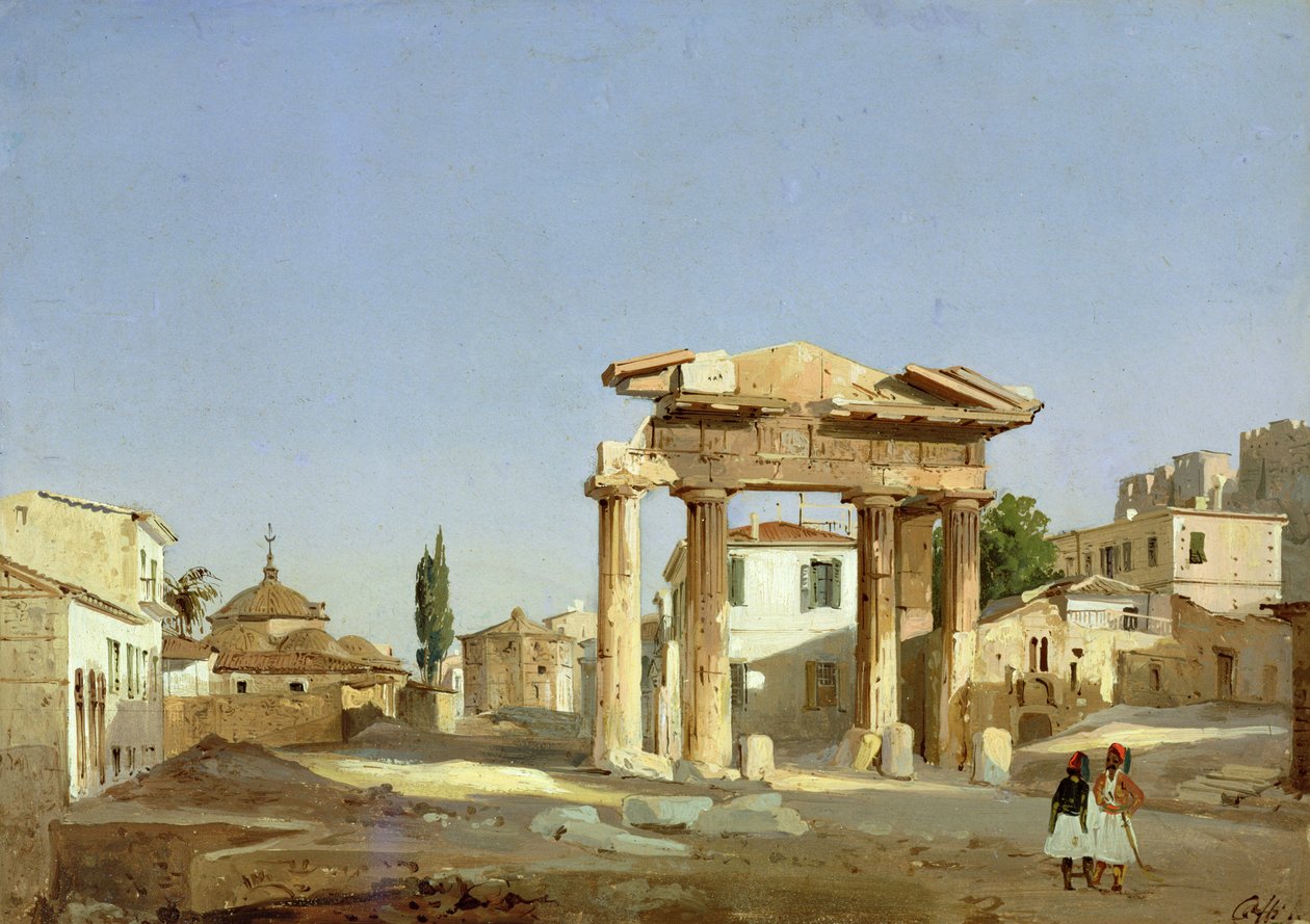 Gaten til Agora i Athen, 1843 av Ippolito Caffi