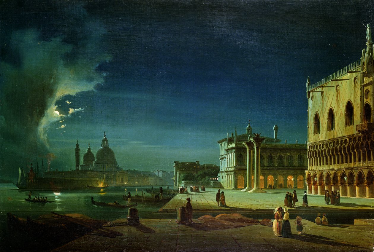 Venezia ved måneskinn av Ippolito Caffi