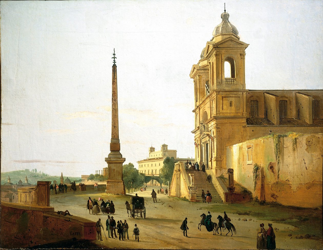 Italia, Roma, Trinity on Mount Church og Sallustian Obelisk av Ippolito Caffi av Ippolito Caffi