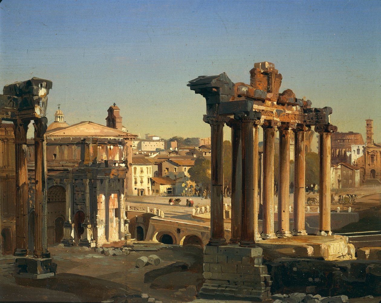 Italia, Roma, utsikt over Forum Romanum med Vespasian-tempelet, Septimius Severus-buen og Saturn-tempelet av Ippolito Caffi av Ippolito Caffi