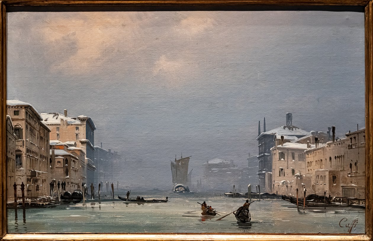 Snø og tåke på Canal Grande av Ippolito Caffi