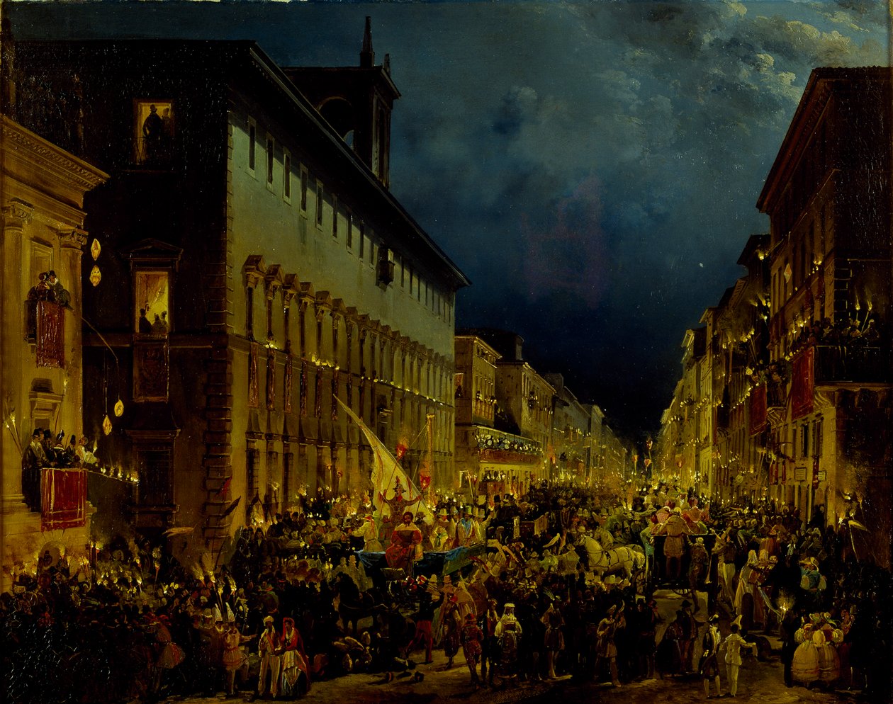 Moccoli-aftenen i Roma, 1834. av Ippolito Caffi