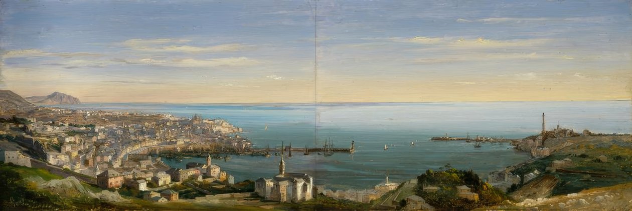 Utsikt over Genova med havnen av Ippolito Caffi