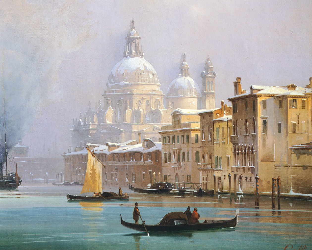 Venezia Covered in Snow, av Ippolito Caffi, olje på lerret av Ippolito Caffi